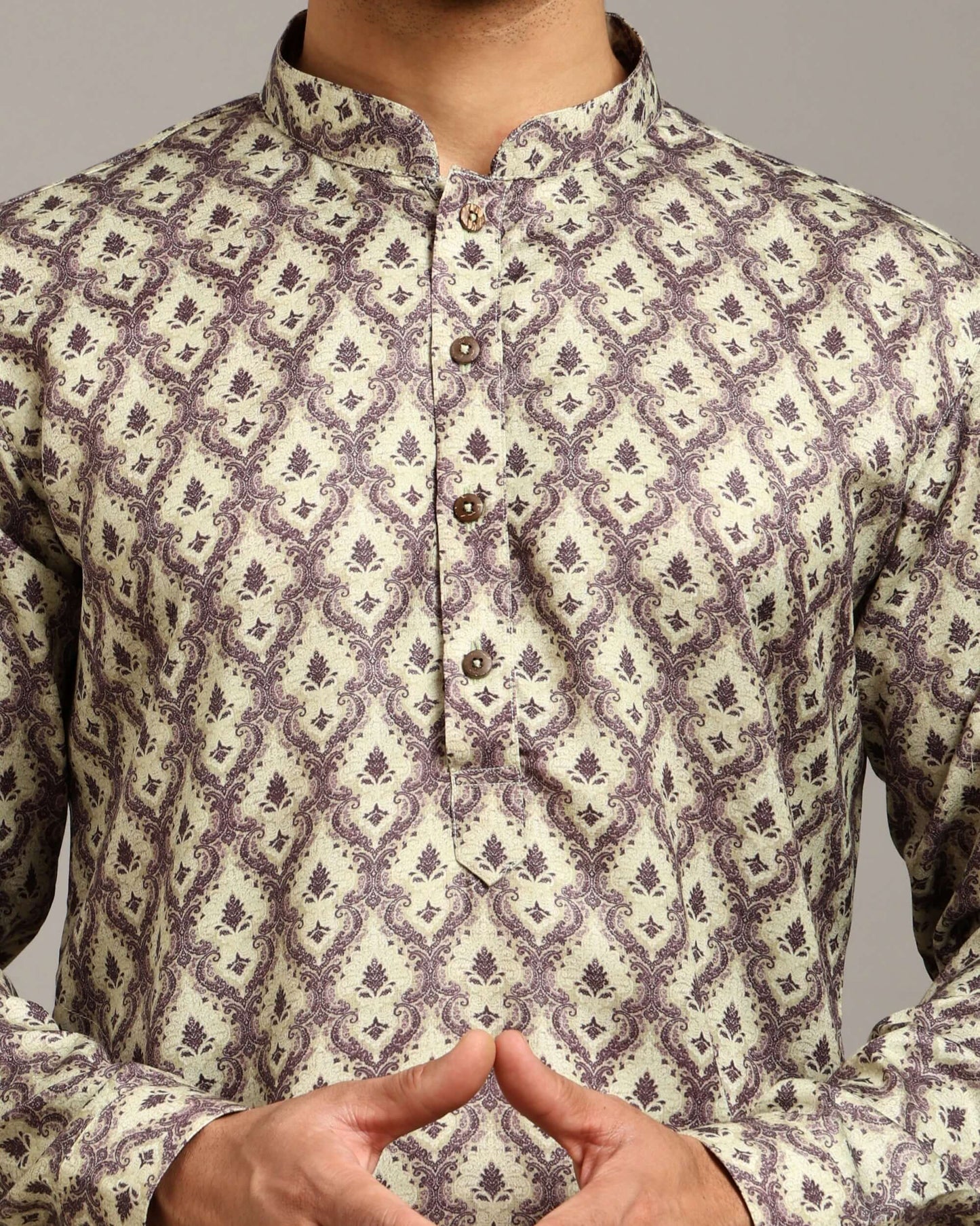 Sama Satin Printed Ivory Kurta for Men