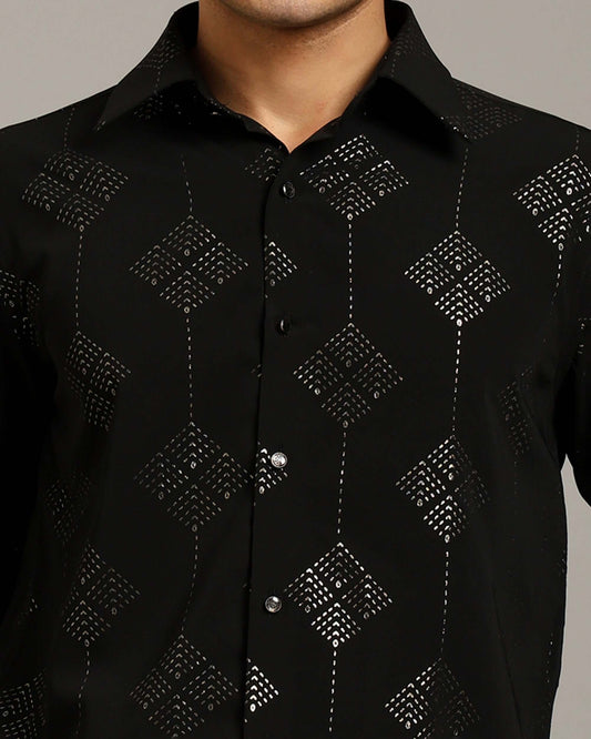 Aarv Printed Black Party Shirt for Men