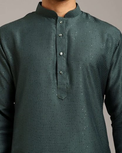 Crease India Pratha Sequin Embroidery Work Bottle Green Wedding Kurta for Men, perfect men’s kurta for Indian day wedding, religious ceremony, wedding reception and Indian cultural event, worldwide delivery available.