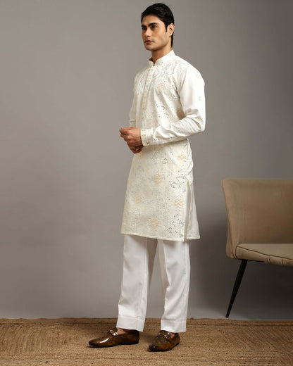 Ira Floral Embroidery Day Wedding Ivory Kurta for Men