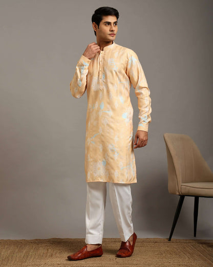 Sama Cotton Printed Yellow Haldi Kurta for Men