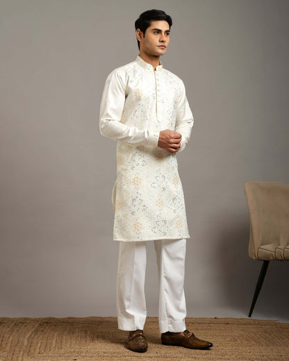 Ira Floral Embroidery Day Wedding Ivory Kurta for Men