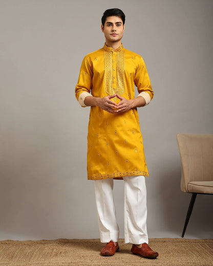 Noor Yellow Haldi Kurta for Men with Embroidery Work