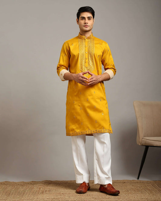 Noor Yellow Haldi Kurta for Men with Embroidery Work