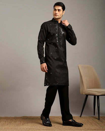 Noor Black Cocktail Kurta for Men with Embroidery Work