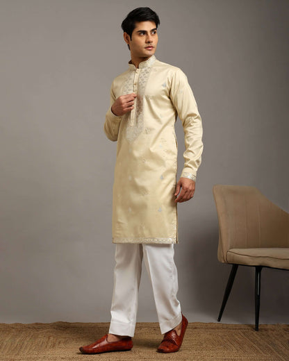 Noor Ivory Engagement Kurta for Men with Embroidery Work