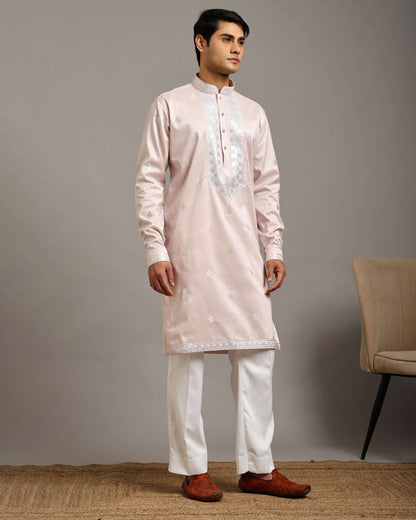 Noor Blush Pink Engagement Kurta for Men with Embroidery Work