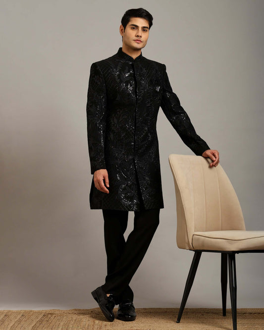 Kosha Textured Black Indo Western Dress for Men