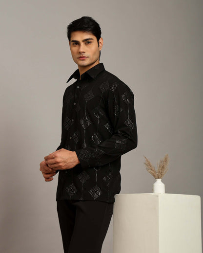 Aarv Printed Black Party Shirt for Men