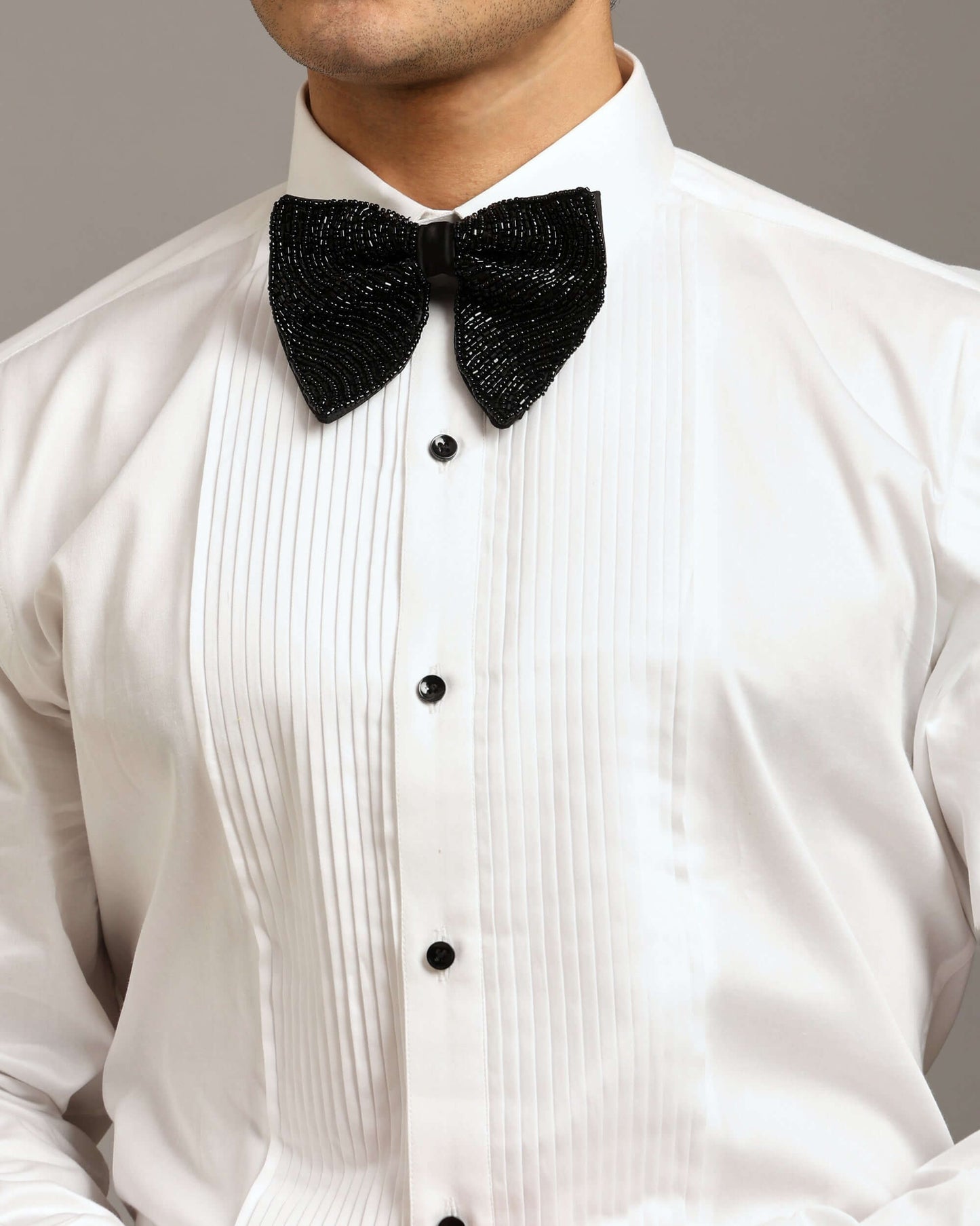 Classic Pintex White Tuxedo Shirt with Spread Collar and French Cuffs