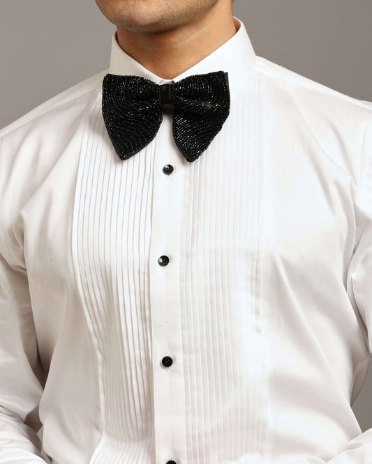 Classic Pintex White Tuxedo Shirt with Spread Collar and French Cuffs