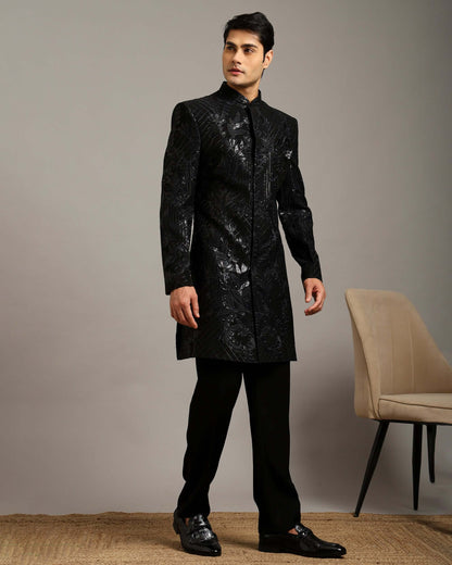 Kosha Textured Black Indo Western Dress for Men