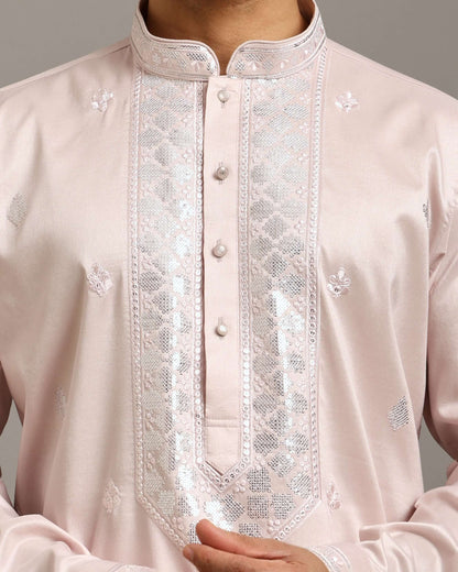 Noor Blush Pink Engagement Kurta for Men with Embroidery Work