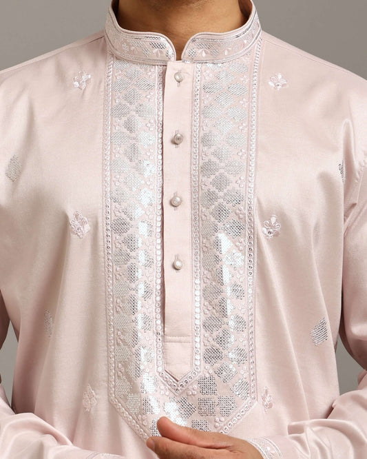 Noor Blush Pink Engagement Kurta for Men with Embroidery Work