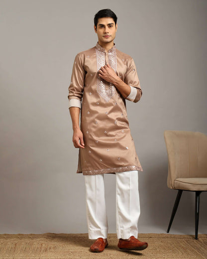 Noor Champagne Gold Kurta for Men with Embroidery Work