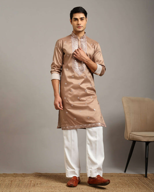 Noor Champagne Gold Kurta for Men with Embroidery Work