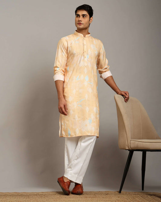 Sama Cotton Printed Yellow Haldi Kurta for Men