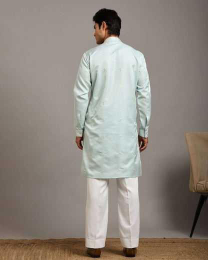 Ira Floral Embroidery Wedding Sky Blue Kurta for Men