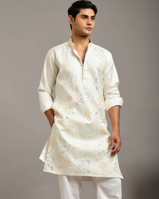 Ira Floral Embroidery Day Wedding Ivory Kurta for Men