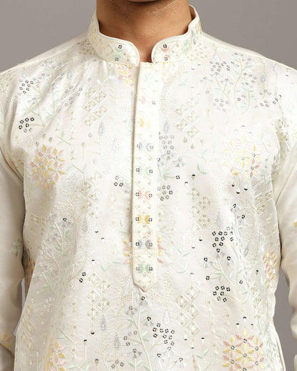 Ira Floral Embroidery Day Wedding Ivory Kurta for Men