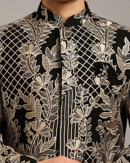 Kosha Floral Black Indo Western Dress for Men