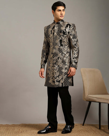 Kosha Floral Black Indo Western Dress for Men