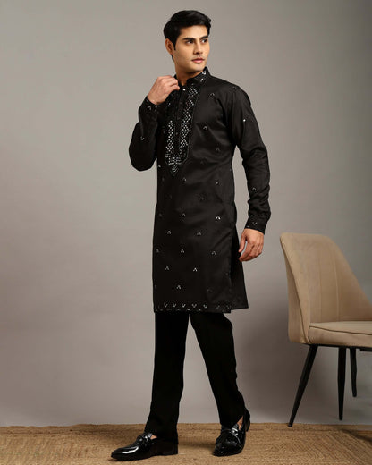 Noor Black Cocktail Kurta for Men with Embroidery Work