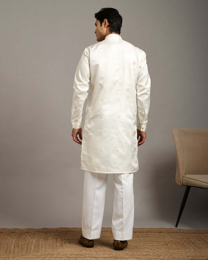 Ira Floral Embroidery Day Wedding Ivory Kurta for Men