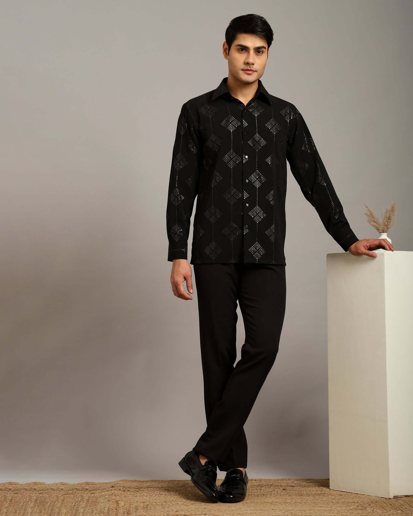 Aarv Printed Black Party Shirt for Men