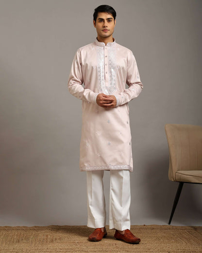 Noor Blush Pink Engagement Kurta for Men with Embroidery Work