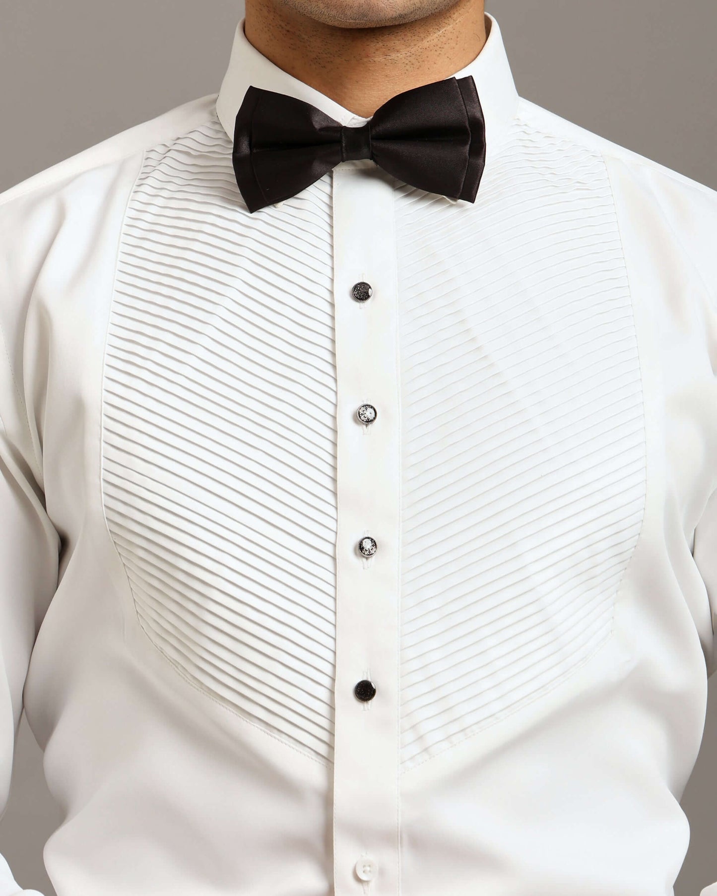 Chevron Pleated White Tuxedo Shirt for Men