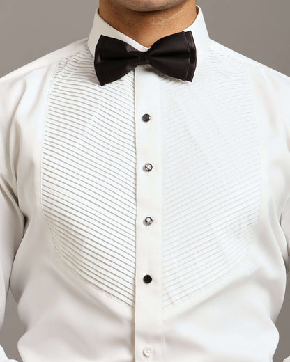 Chevron Pleated White Tuxedo Shirt for Men