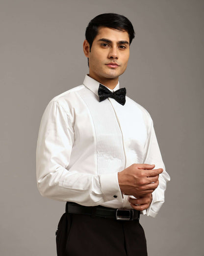 Wide Pintex White Tuxedo Shirt for Men with French Cuffs