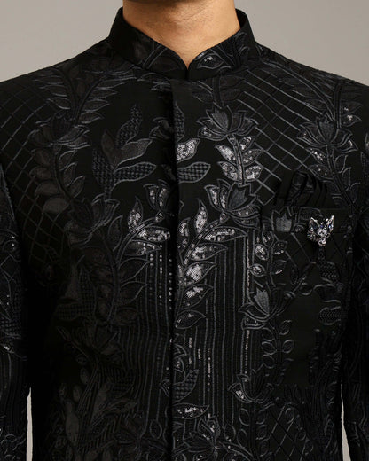 Kosha Textured Black Indo Western Dress for Men