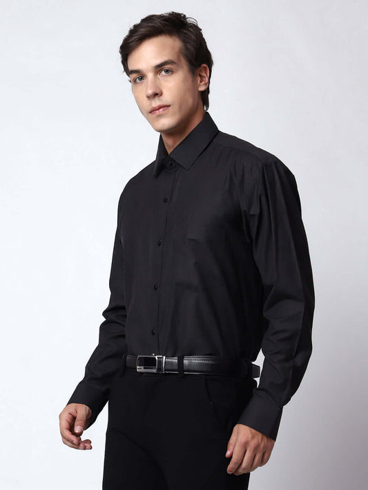 Classic Black Formal Shirt for Men, perfect for daily office wear and business meetings. Perfect black cotton shirt for men by Crease India.
