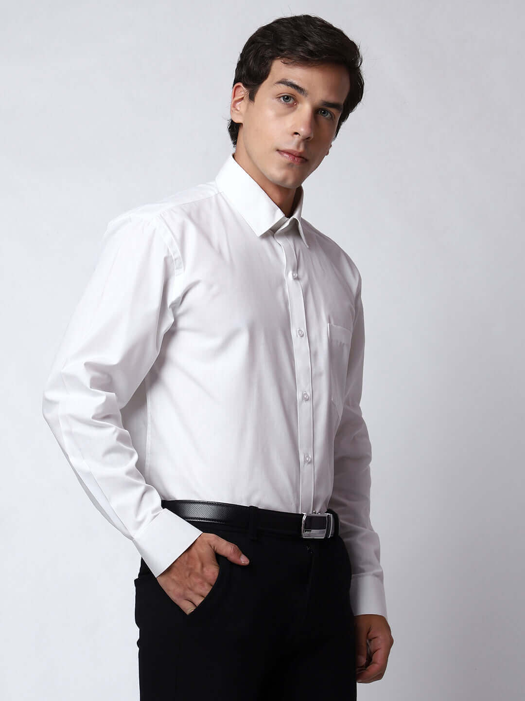Plain White Cotton Shirt for Men, made of high quality cotton. Perfect formal wear white shirt for daily office wear, business meetings and formal occasions by Crease India.
