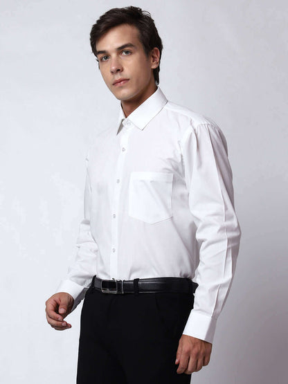 Plain White Cotton Shirt for Men, made of high quality cotton. Perfect formal wear white shirt for daily office wear, business meetings and formal occasions by Crease India.