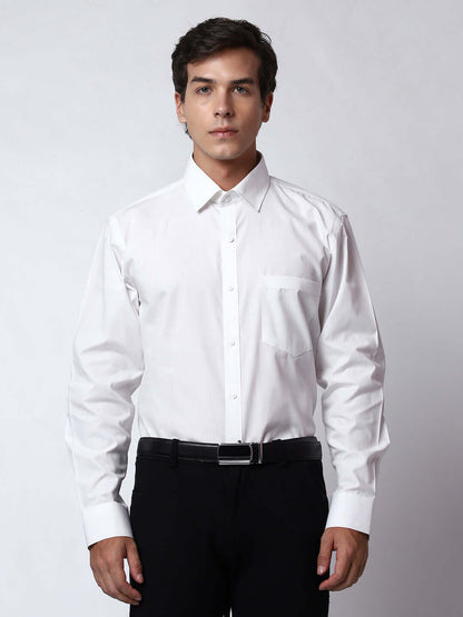 Plain White Cotton Shirt for Men, made of high quality cotton. Perfect formal wear white shirt for daily office wear, business meetings and formal occasions by Crease India.