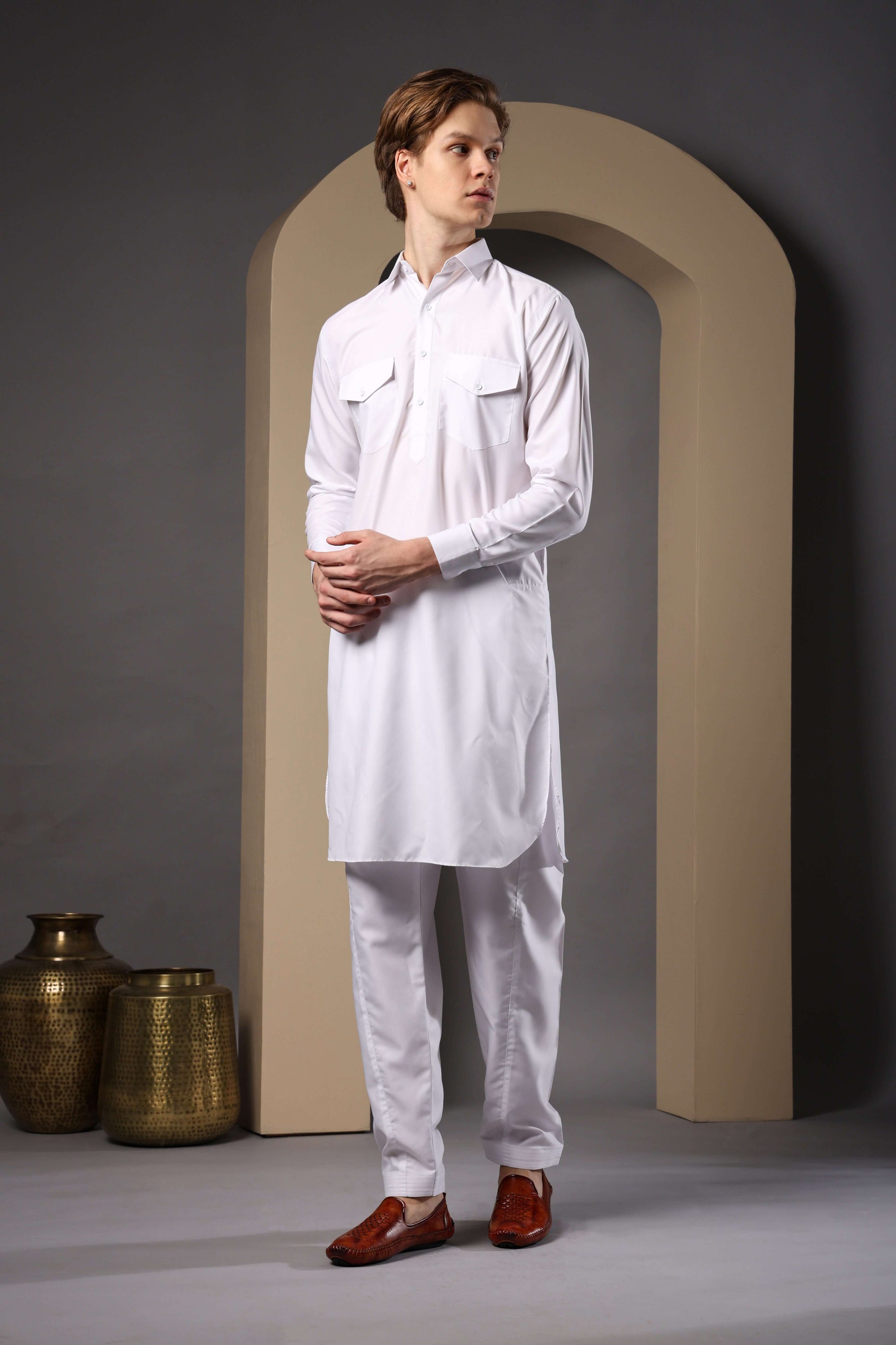 White Pathani Kurta for Men by Crease India – perfect men's pathani kurta for eid, friday prayers, dinner parties & even dailywear. Buy stylish men's white pathani kurta online.