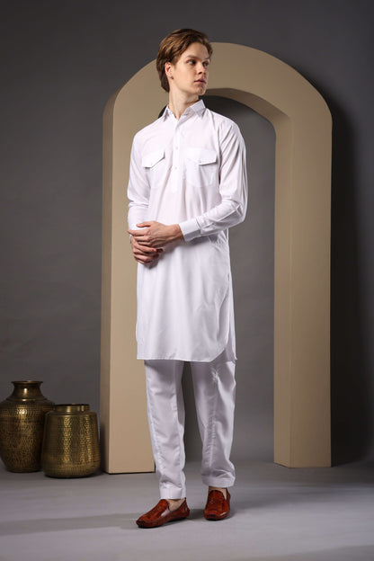 White Pathani Kurta for Men by Crease India – perfect men's pathani kurta for eid, friday prayers, dinner parties & even dailywear. Buy stylish men's white pathani kurta online.